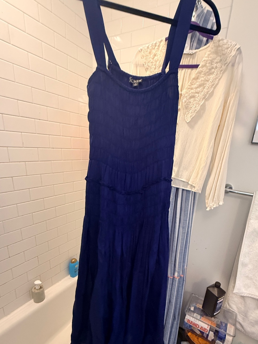 J.Crew Blue Smocked Midi Dress Sleeveless Boho Cottagecore Size Medium